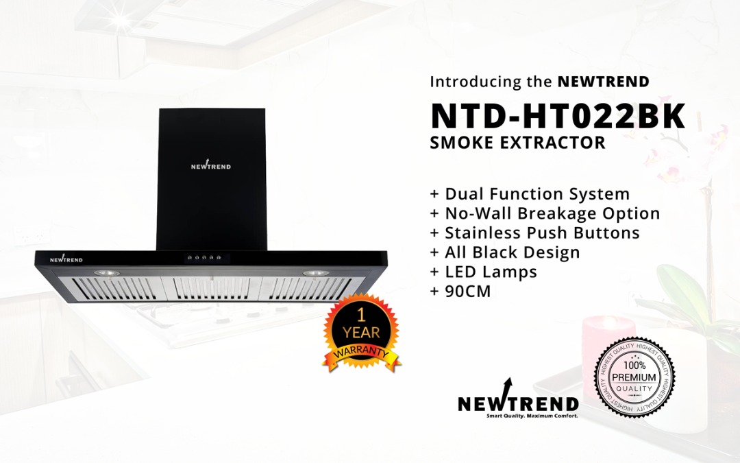 Newtrend NTD-022BK Auto-range Hood/Smoke Extractor/Cooker Hood (3 Power System)